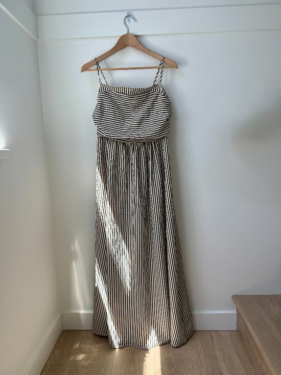 Dresses & Skirts - Boho Striped Smocked Maxi Dress Size Large Seersucker A-Line Long Dress